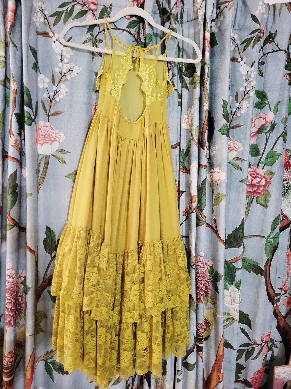 Girls Yellow/Green Lace Tiered Maxi Dress